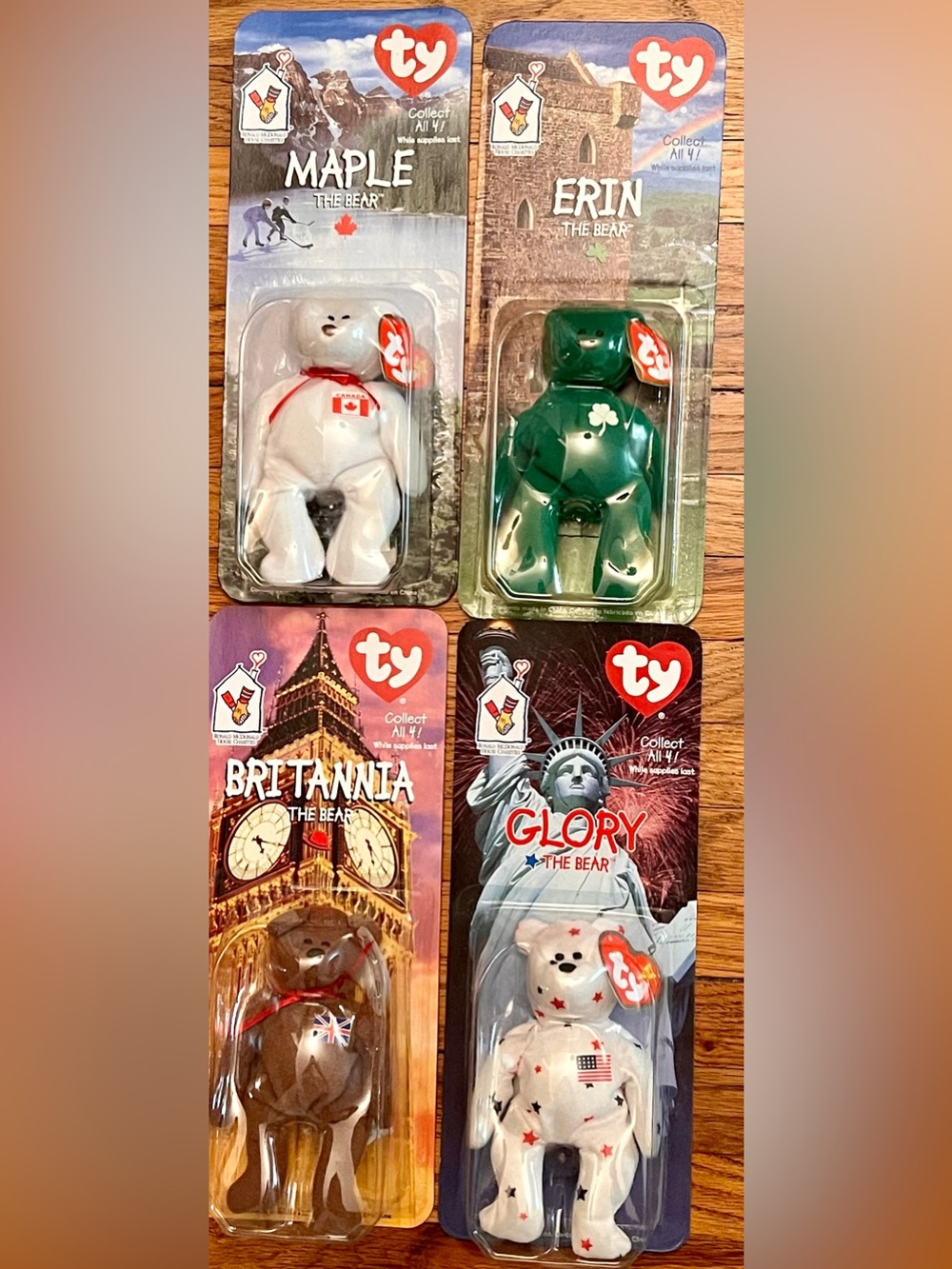 McDonald’s Ty Beanie Babies 1999 NIP International Bears Full Set of 4